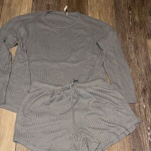 Gray Waffle Knit Lounge Set